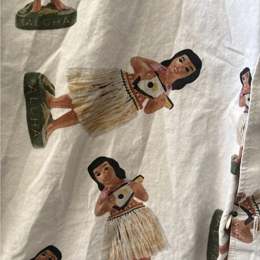 Vans Mens Short Sleeve Button Up White Shirt Hawaiian Hula Girl Sz Medium - Picture 6 of 9
